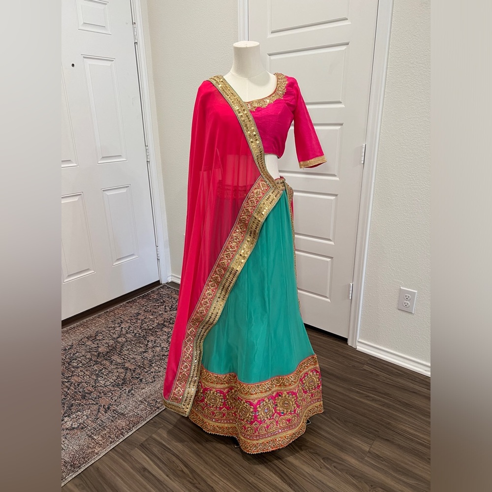 Pink and Teal lengha